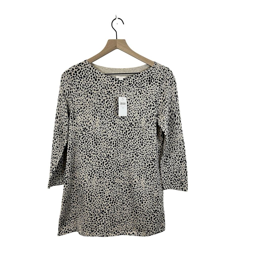 J Jill Animal Print Sweater Sz XS Tan Lightweight Cotton Blend Minimal Chic NWT